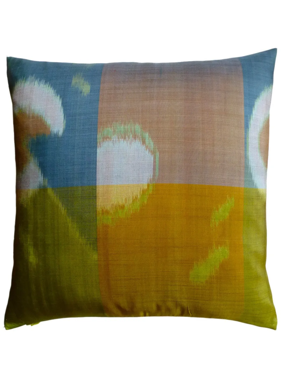 Thai Silk Modern Ikat Pillow Butterscotch Blue