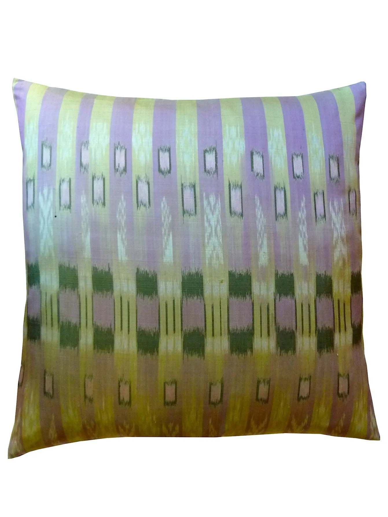 Thai Silk Modern Ikat Pillow Lavender Peridot Bars