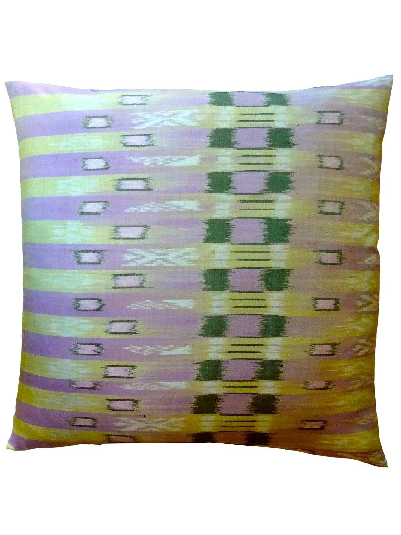 Thai Silk Modern Ikat Pillow Lavender Peridot Bars