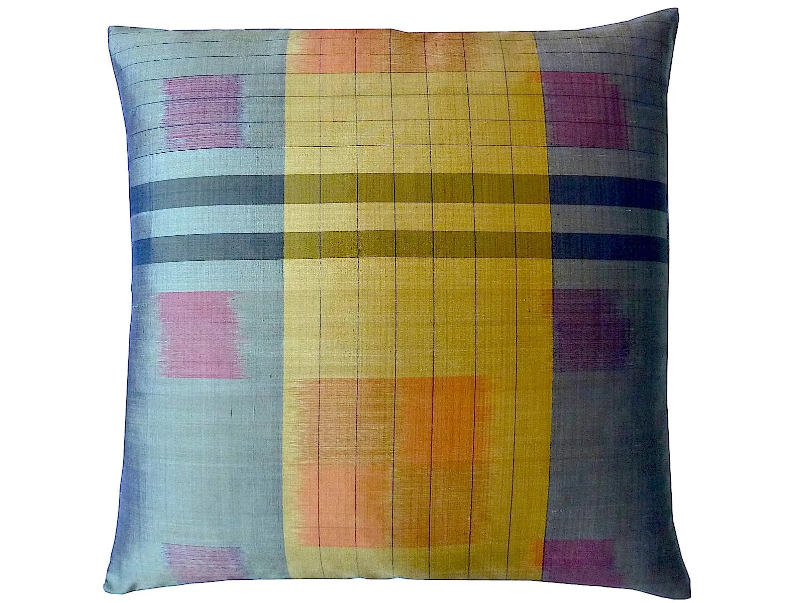 Thai Silk Modern Ikat Pillow Mustard Sage Green Modern Tartan