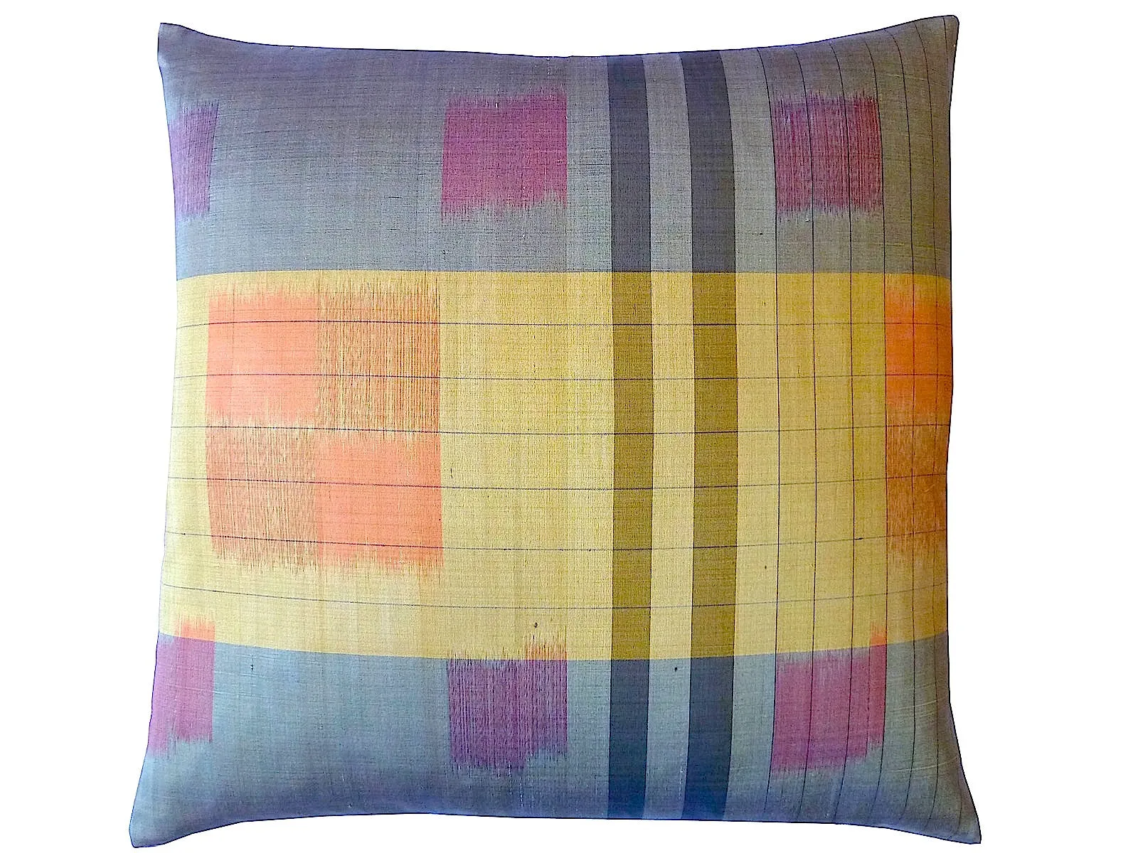 Thai Silk Modern Ikat Pillow Mustard Sage Green Modern Tartan