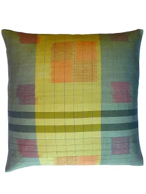 Thai Silk Modern Ikat Pillow Mustard Sage Green Modern Tartan