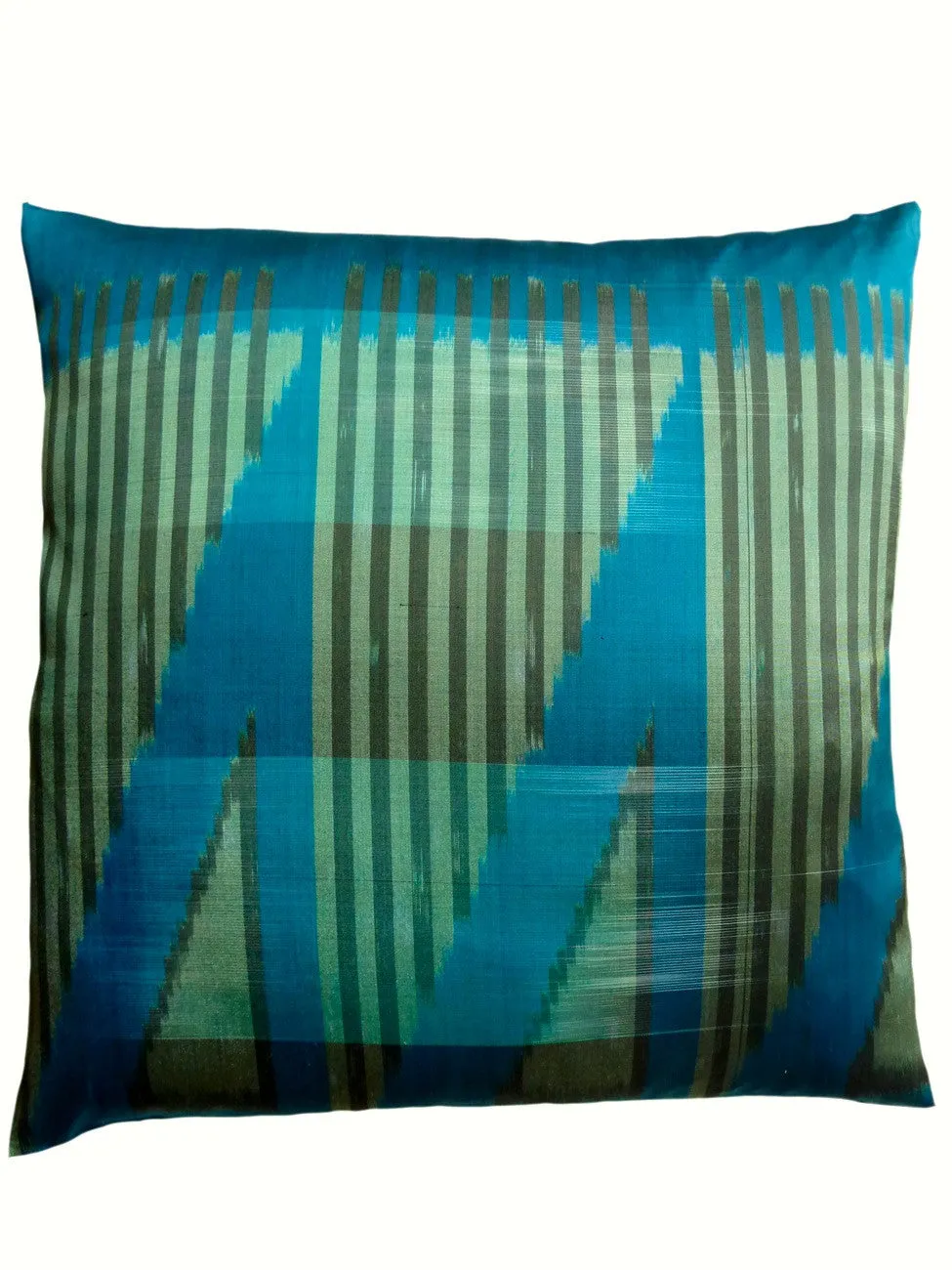 Thai Silk Modern Ikat Pillow Peacock Celadon