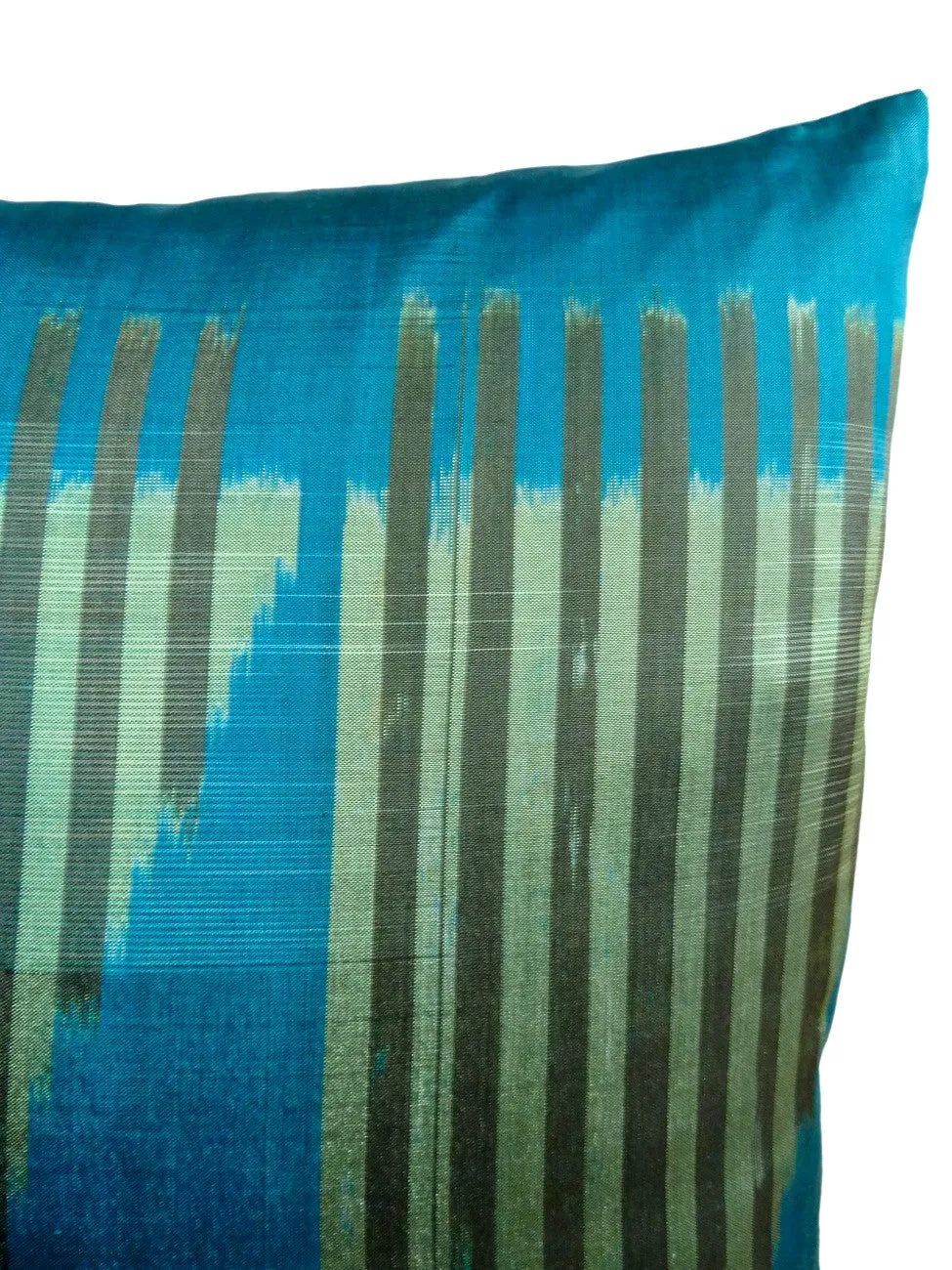 Thai Silk Modern Ikat Pillow Peacock Celadon