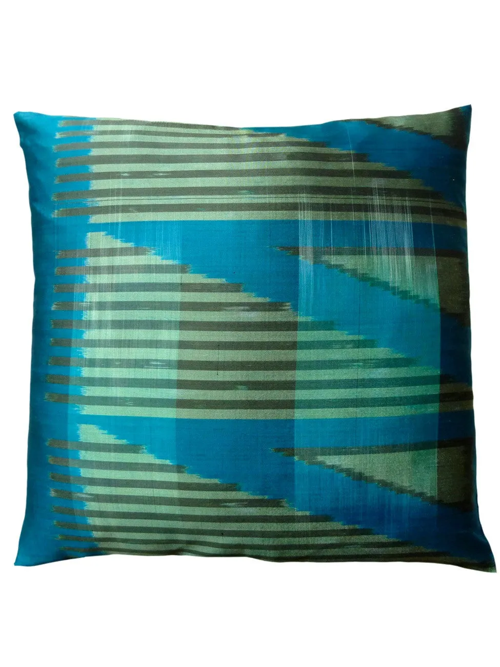 Thai Silk Modern Ikat Pillow Peacock Celadon