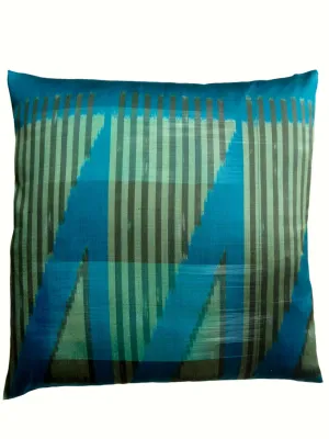 Thai Silk Modern Ikat Pillow Peacock Celadon