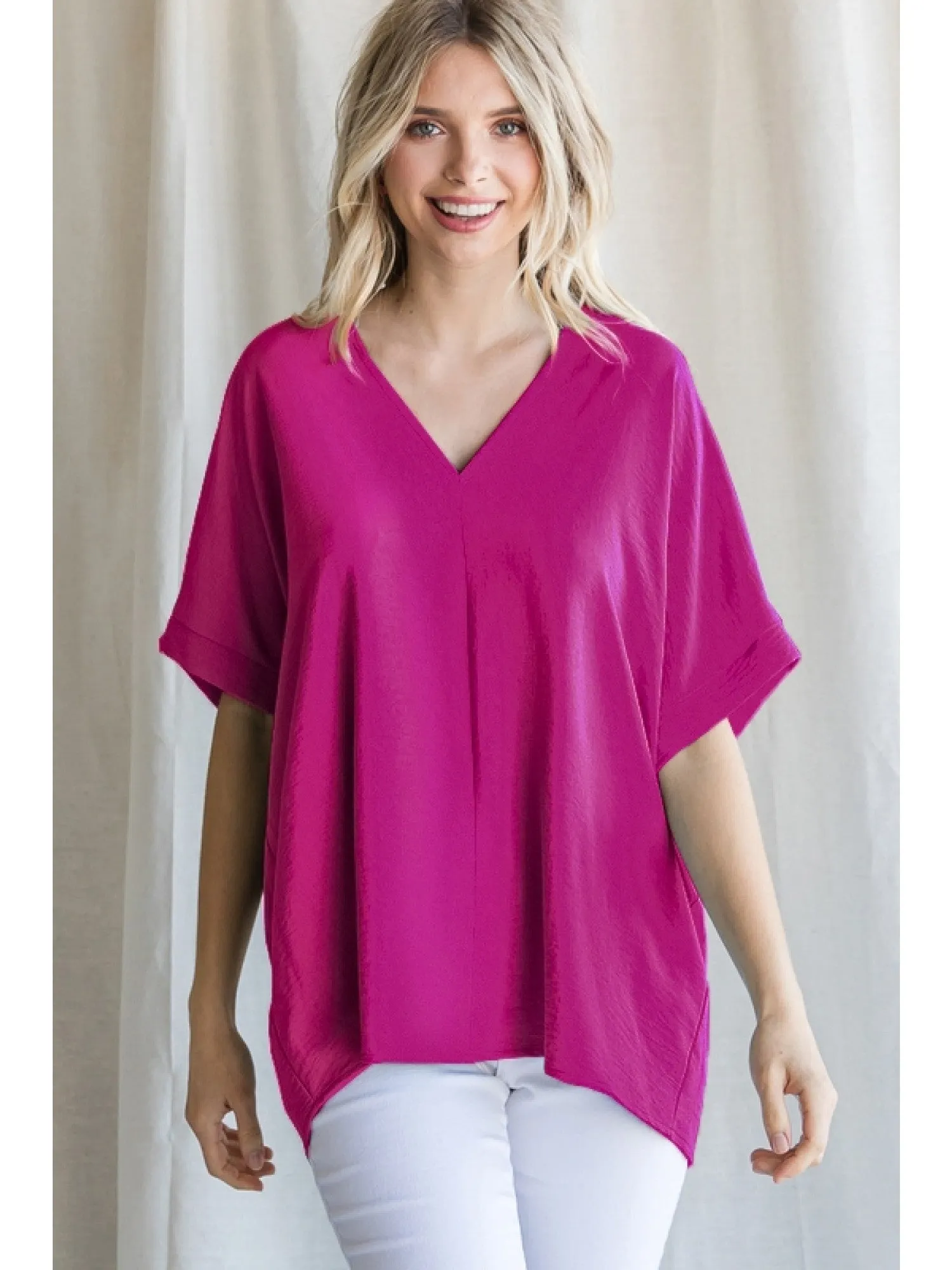 V-Neck Shift Top, Magenta