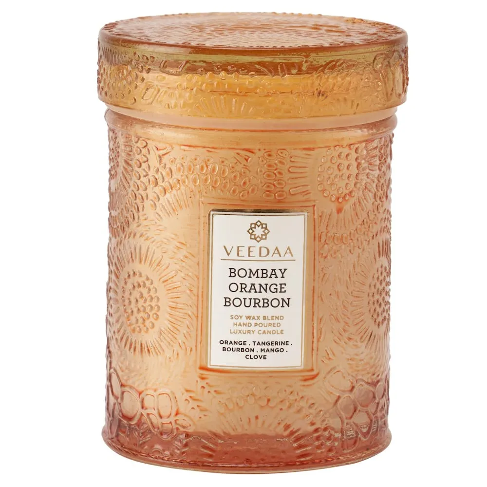 VEEDAA Bombay Orange Bourbon Soy Wax Mandala Glass Scented Candle (Burns 22 Hours)