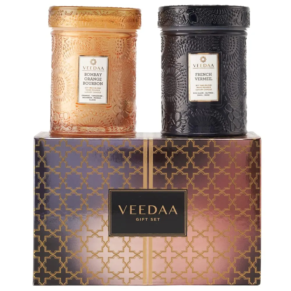 VEEDAA Mandala Glass Duo Candles Gift Set (Style 5)