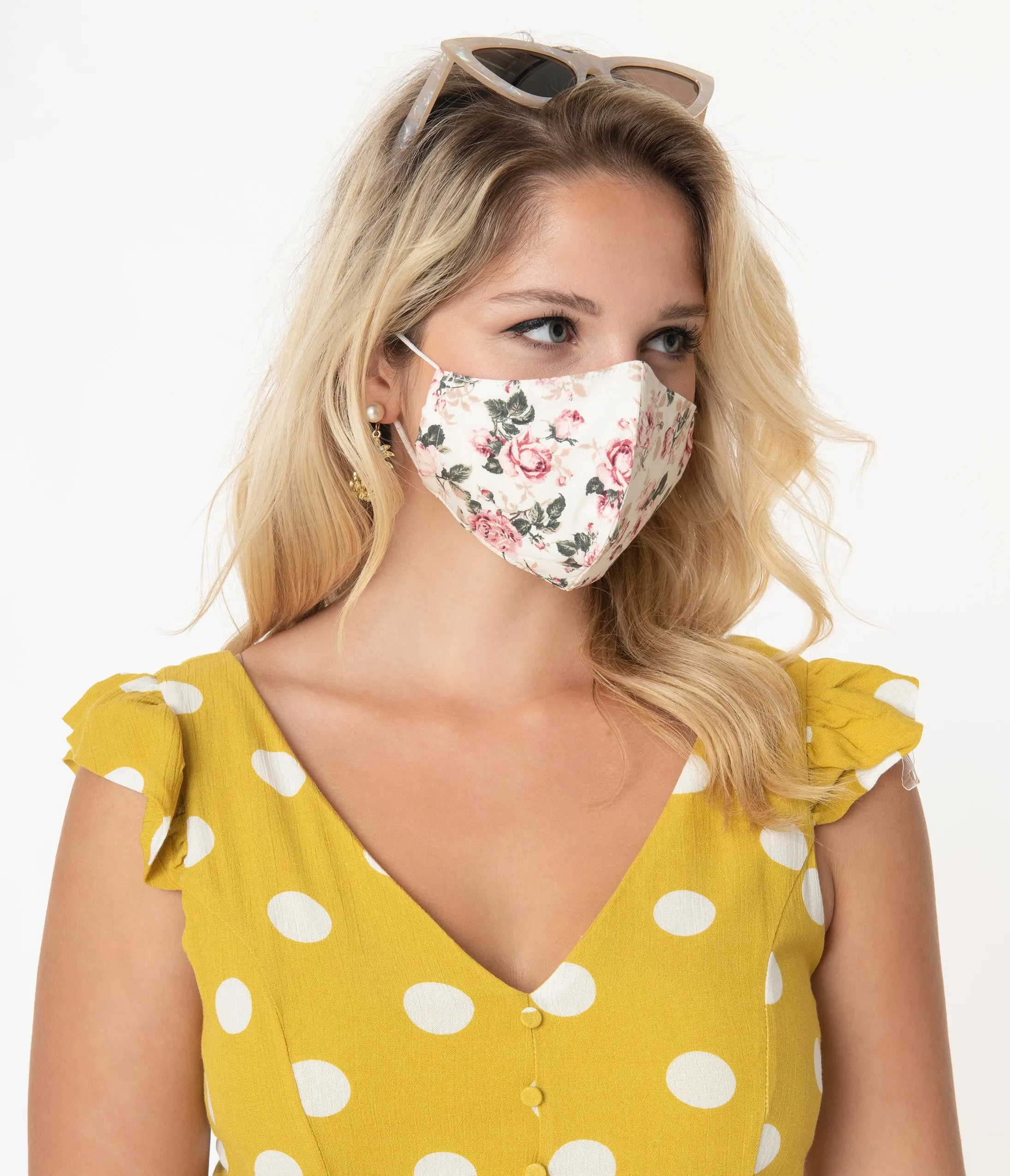 Vintage Pink Rose Print Face Mask