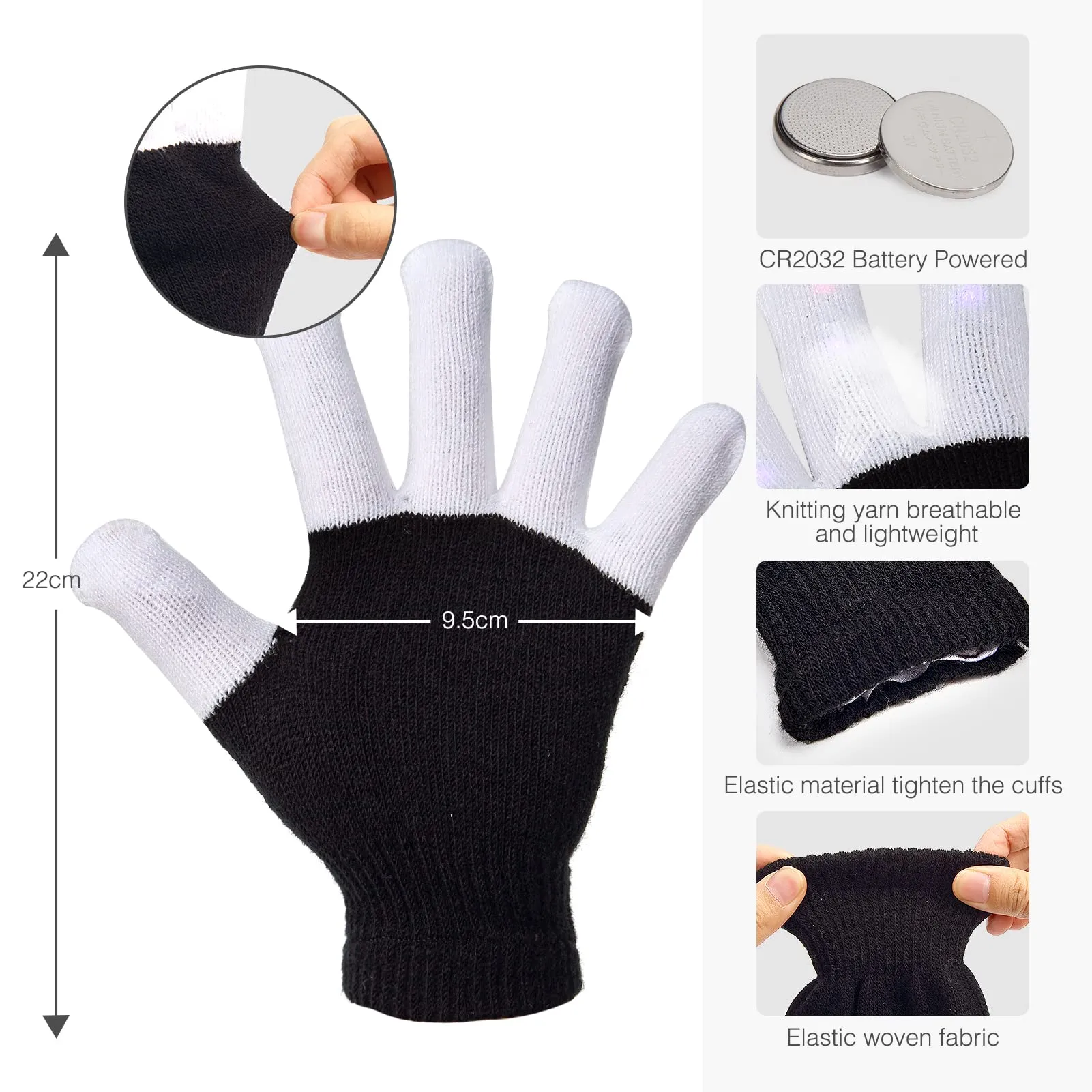 WHIZMAX 2 Pairs of Flashing Led Gloves for Kids