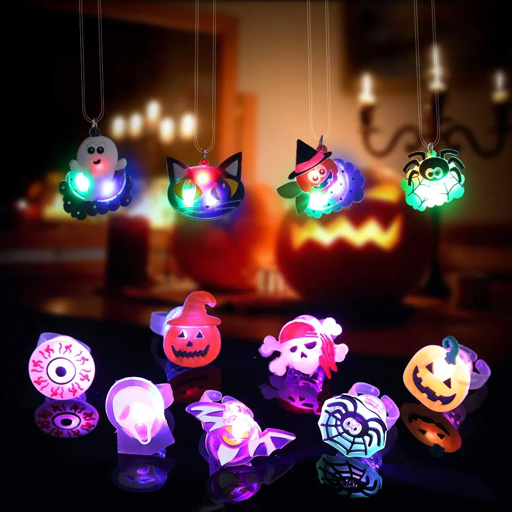 WHIZMAX 54pcs Halloween Light Up Rings Toys