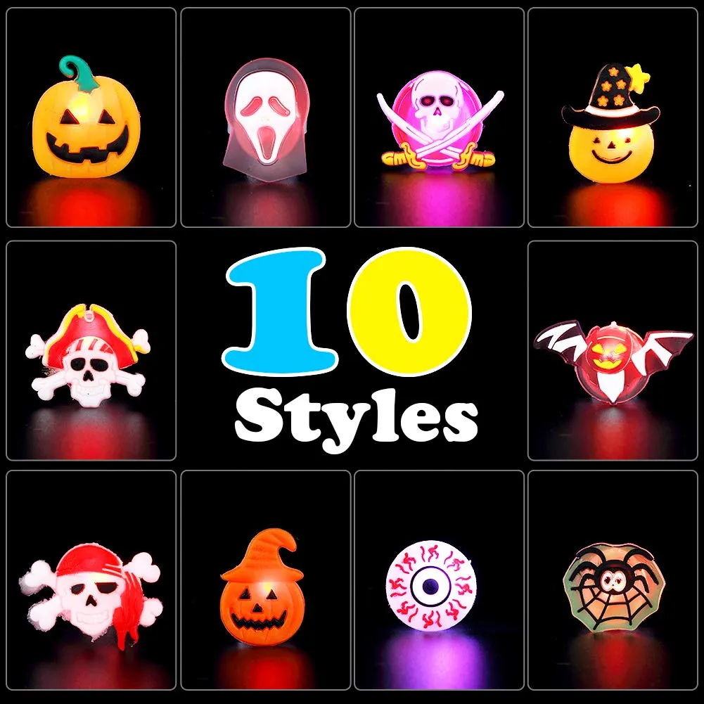 WHIZMAX 54pcs Halloween Light Up Rings Toys