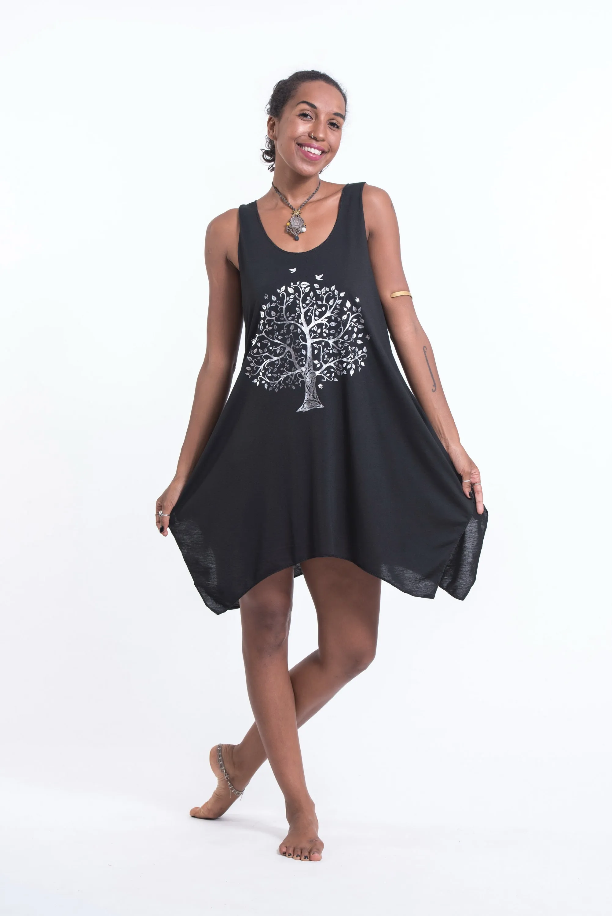 Womens Bodhi Tree Tank Dress in Silver on Black